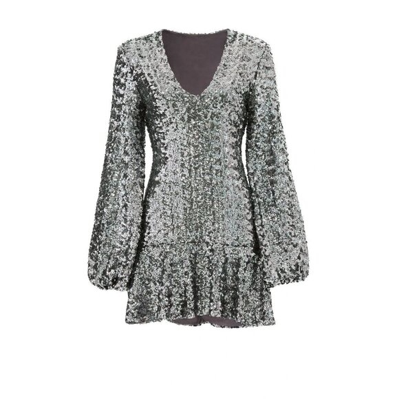 Alexis Dresses & Skirts - NWT Alexis Renada in Grey Silver Sequin Balloon Sleeve Fit & Flare Dress M
